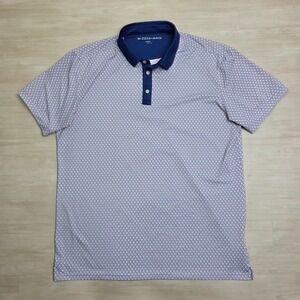 Mizzen+Main Mens XL Performance Polo Shirt Blue White Geometric Diamond Print